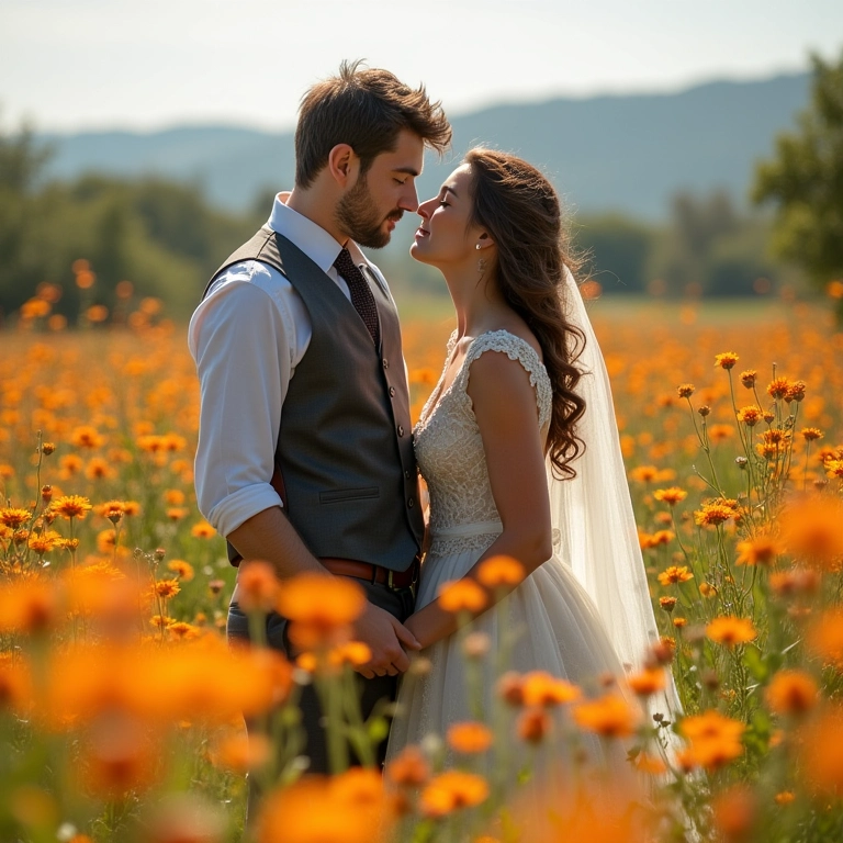Casamento boho ao ar livre na primavera com flores.