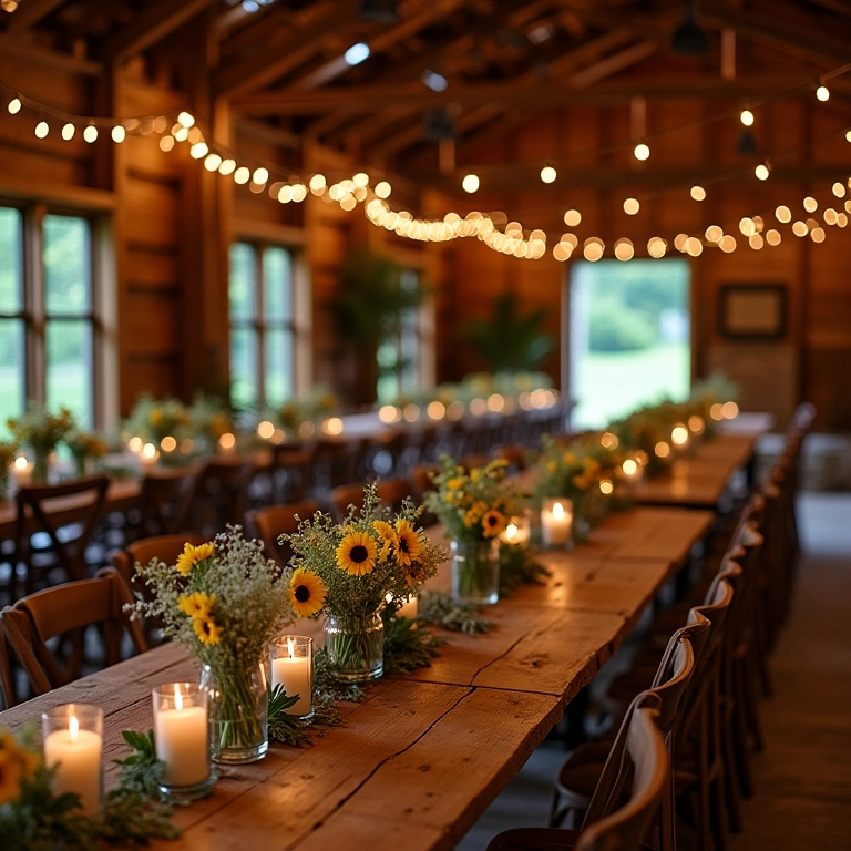 Casamento rústico em um celeiro charmoso com decoração campestre.