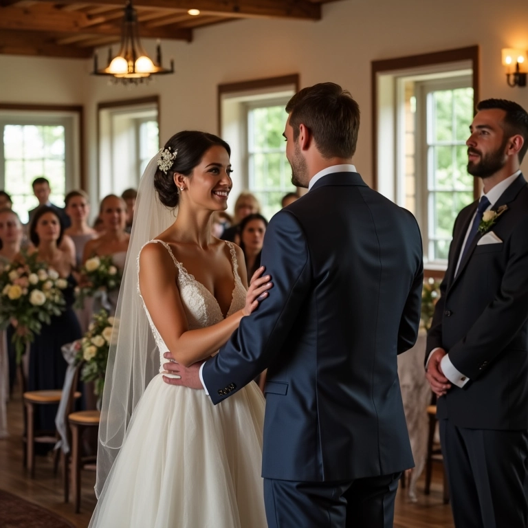 Casamento transferido para dentro devido à chuva.
