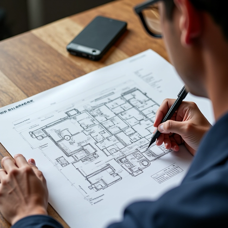 Cenógrafo criando o layout detalhado de um espaço para eventos.