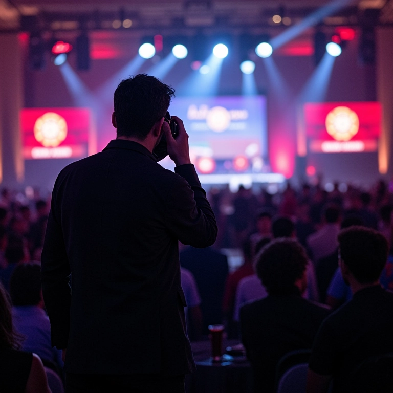 Cenógrafo supervisionando a montagem de um evento.