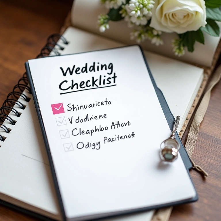 Checklist de casamento em um notebook.