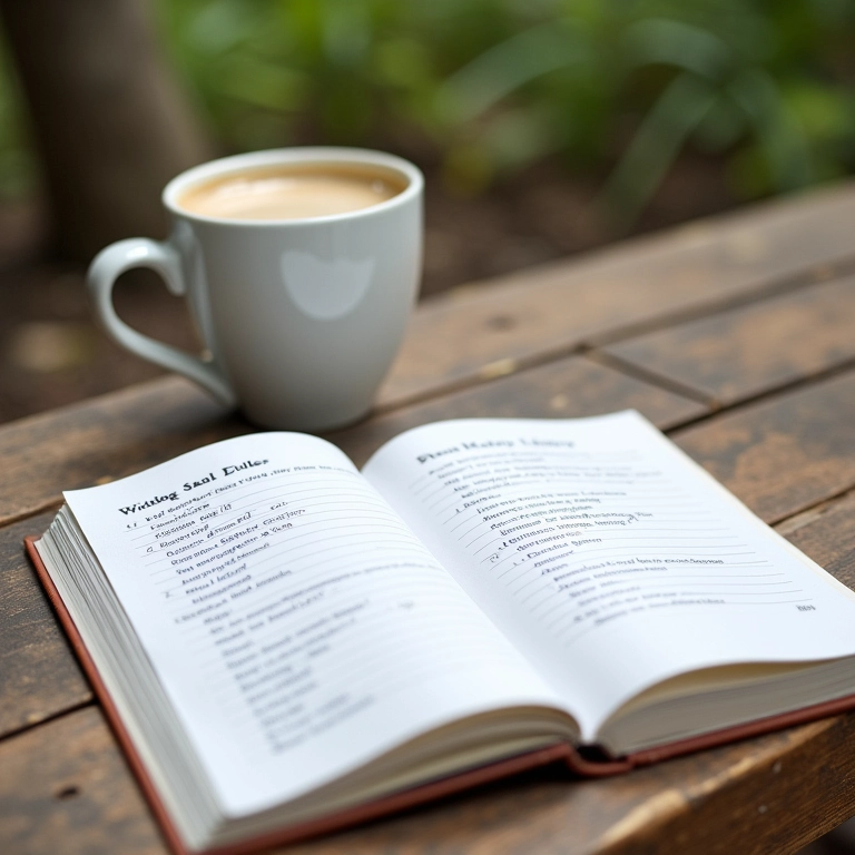 Checklist de planejamento de casamento em um caderno aberto sobre mesa rústica.