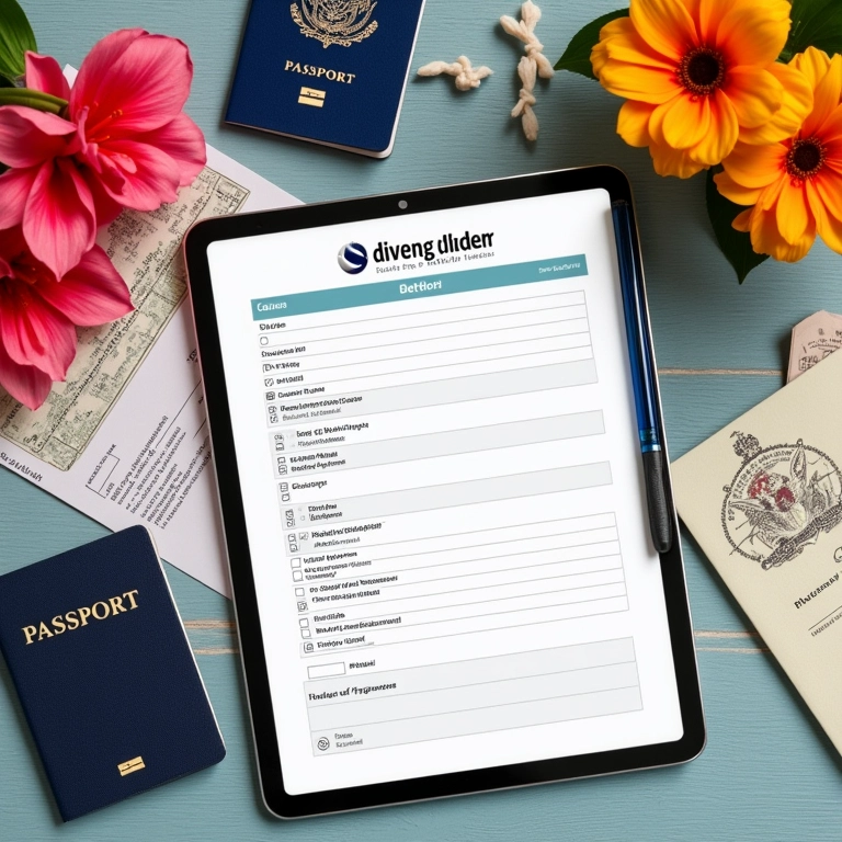 Checklist para lua de mel de mergulho em um tablet.