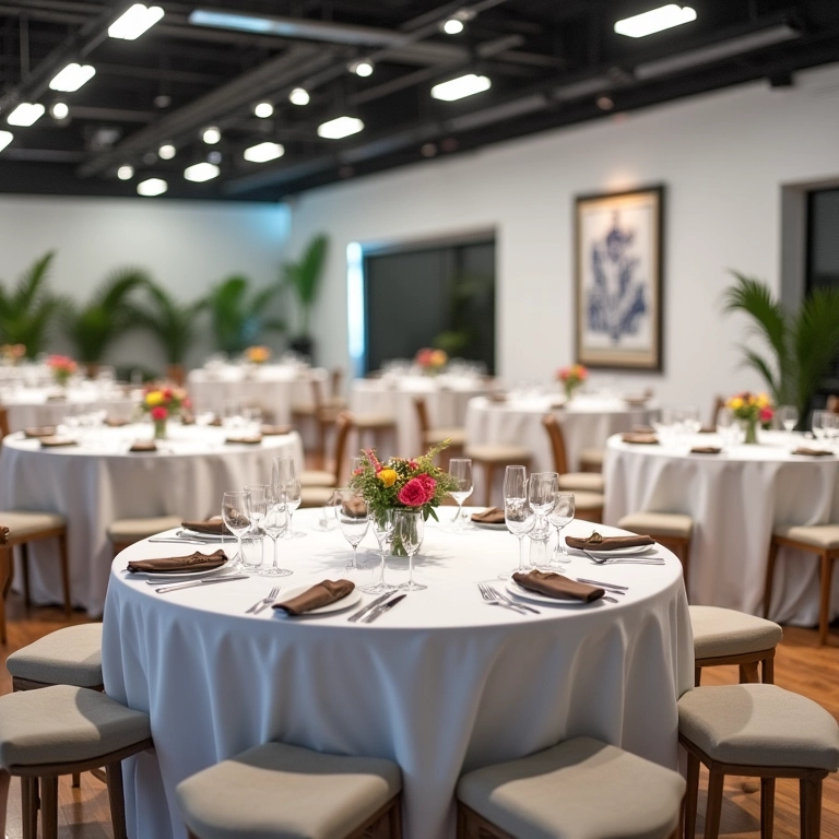 Comparativo de custos entre mesas quadradas e redondas para eventos.