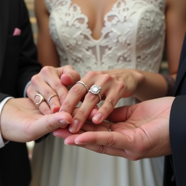 Comparativo entre bênção e troca de alianças em cerimônia de casamento.