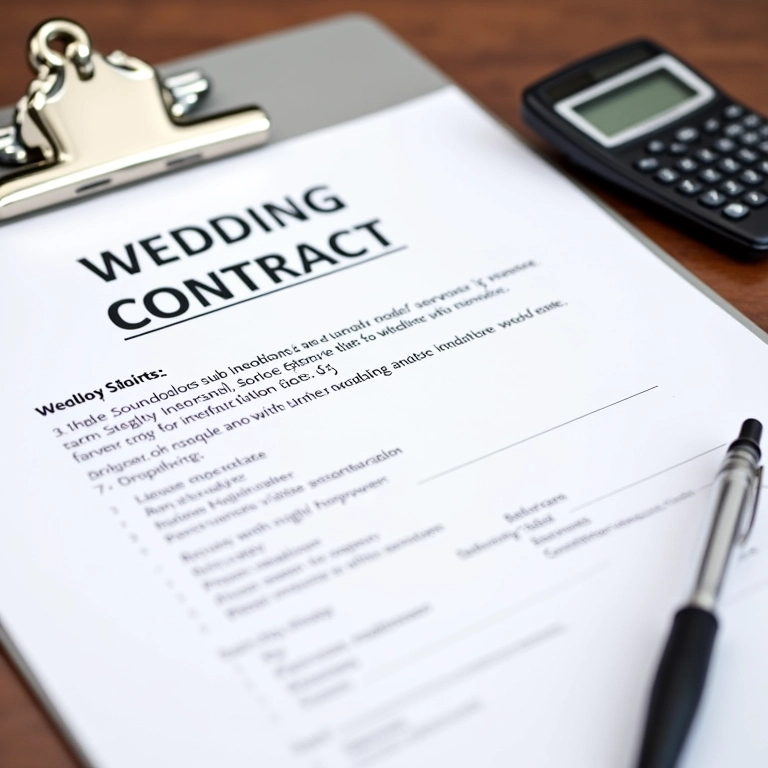 Contrato de casamento com detalhes sobre os serviços de som e iluminação.