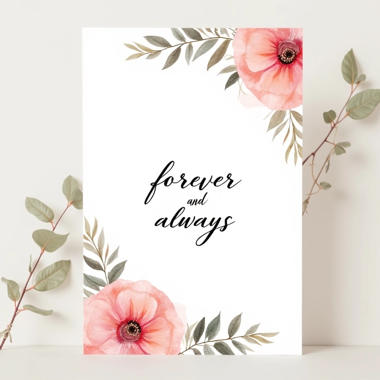 Convite de casamento com texto romântico e aquarela.