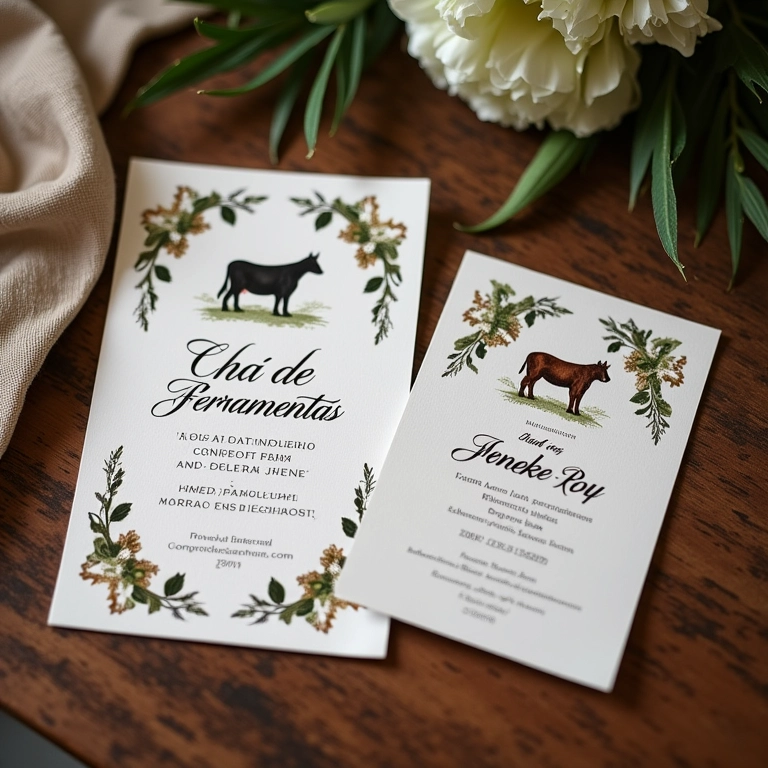 Convites elegantes para um Chá de Ferramentas.