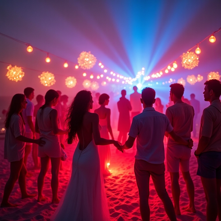 Cores vibrantes sem exagerar em casamento na praia.