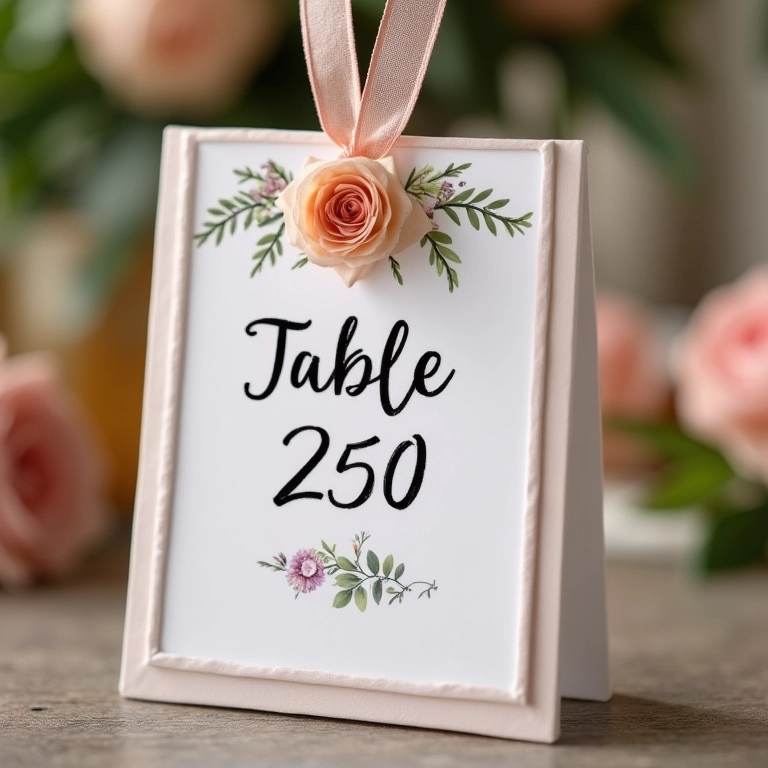 Crachá de convidado para casamento com nome e mesa.