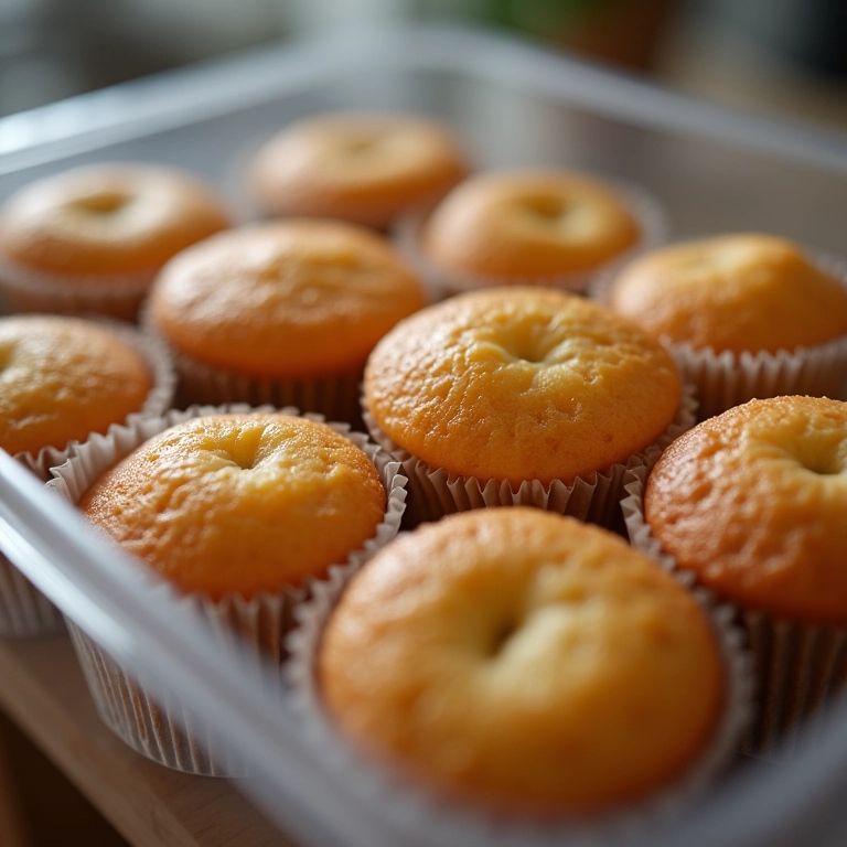 Cupcakes armazenados em recipientes herméticos.