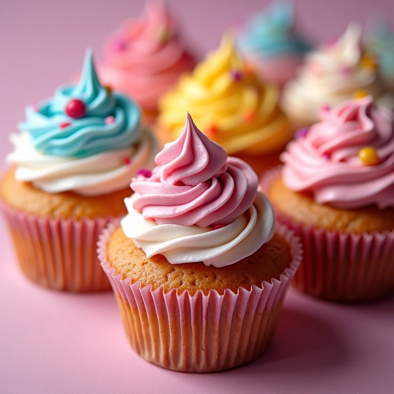 Cupcakes artísticos com coberturas criativas.