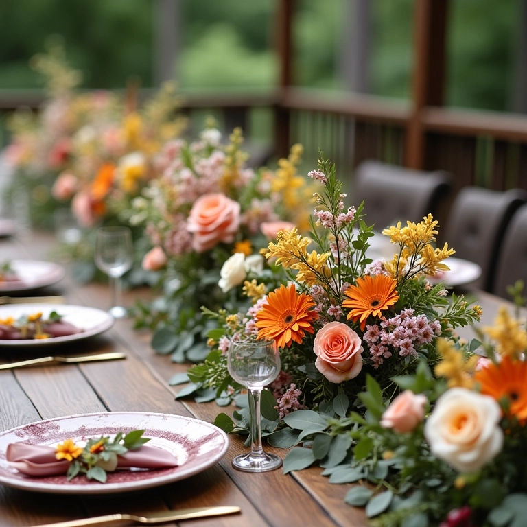 Decoração personalizada em mesa de casamento em fazenda.