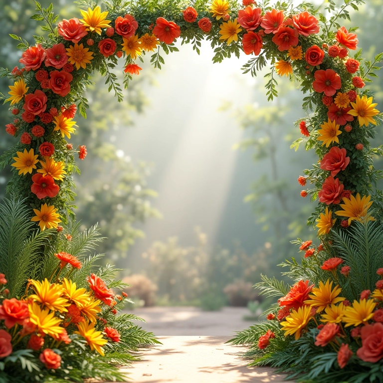 Decoração virtual de casamento com flores vibrantes e estilo brasileiro.