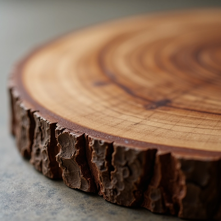 Detalhe da base de madeira rústica da mesa de bolo.