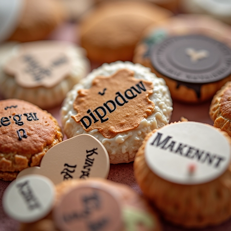 Detalhe de lembrancinhas personalizadas com designs únicos.