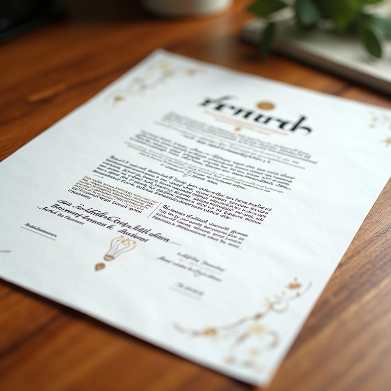 Detalhes da Ketubah, o contrato matrimonial judaico, em design elegante.