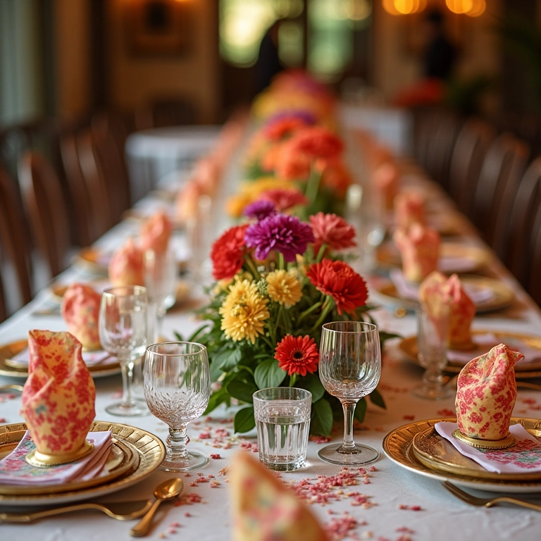 Detalhes de decoração de casamento colorido.