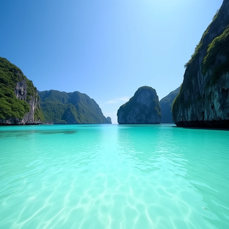 Dia ensolarado na deslumbrante Maya Bay, Phi Phi.