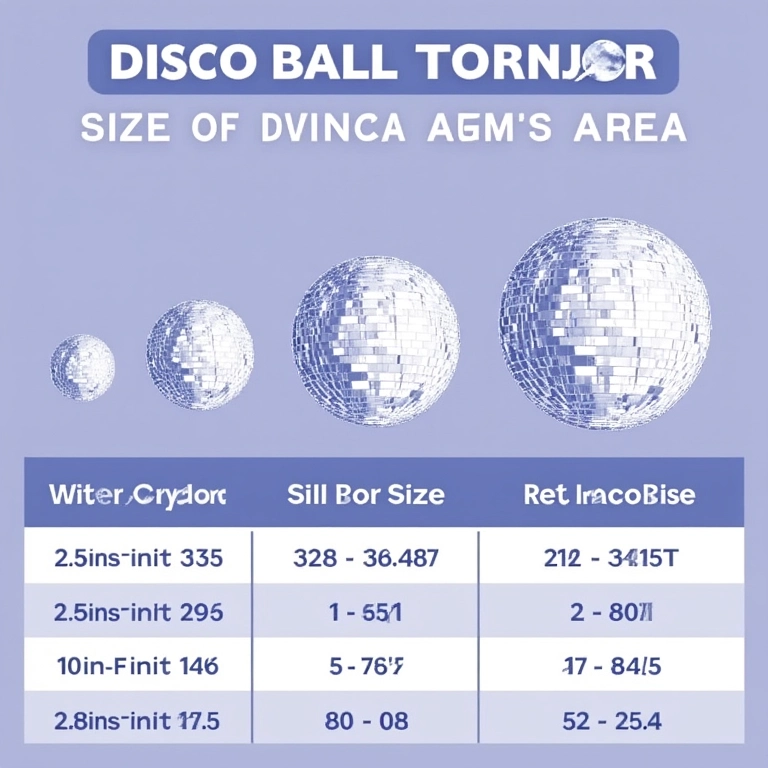 Diagrama de tamanhos de globos de espelhos para pistas de dança.