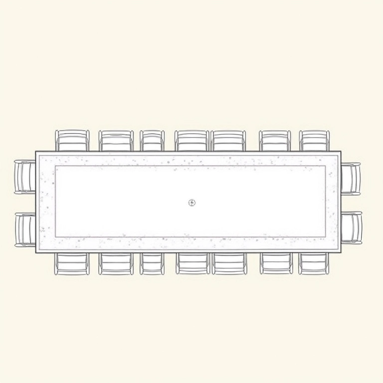 Diagrama mostrando as dimensões ideais de uma mesa retangular para casamento, com arranjo de assentos.