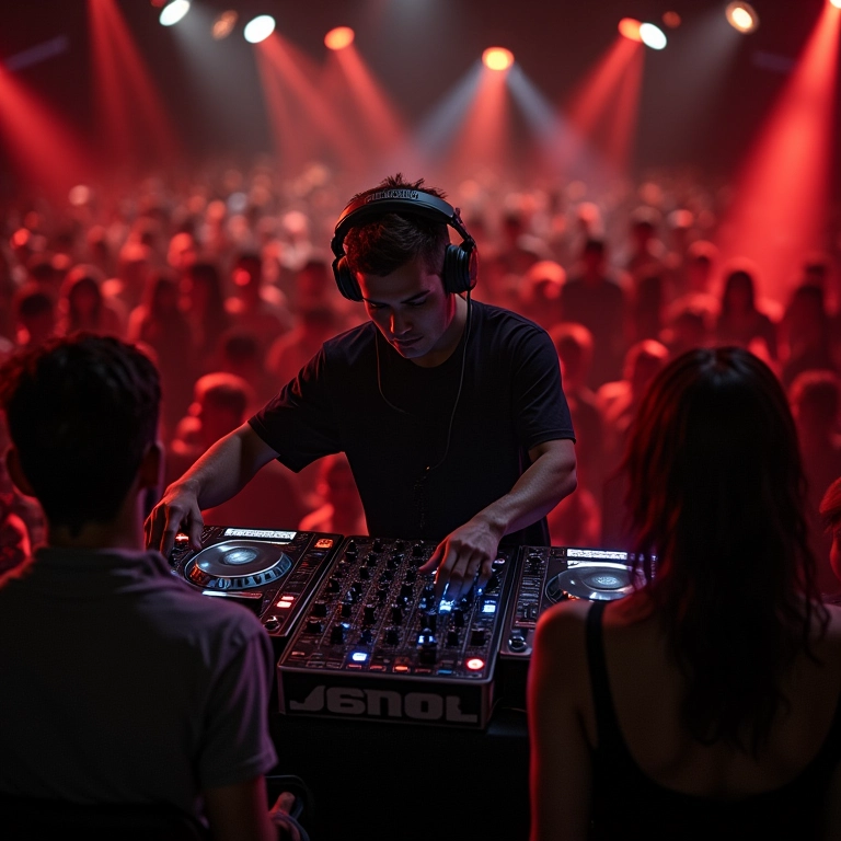 DJ agradando convidados com playlist diversificada em festa de noivado.