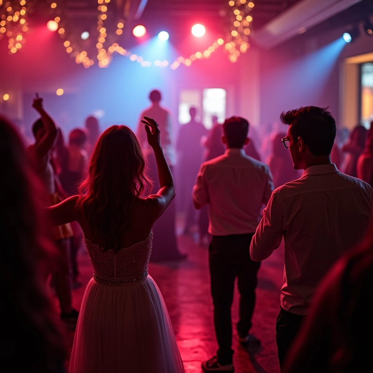 DJ e banda se apresentando em uma festa de casamento.