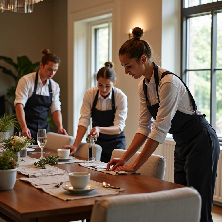 Equipe montando móveis alugados para casamento.