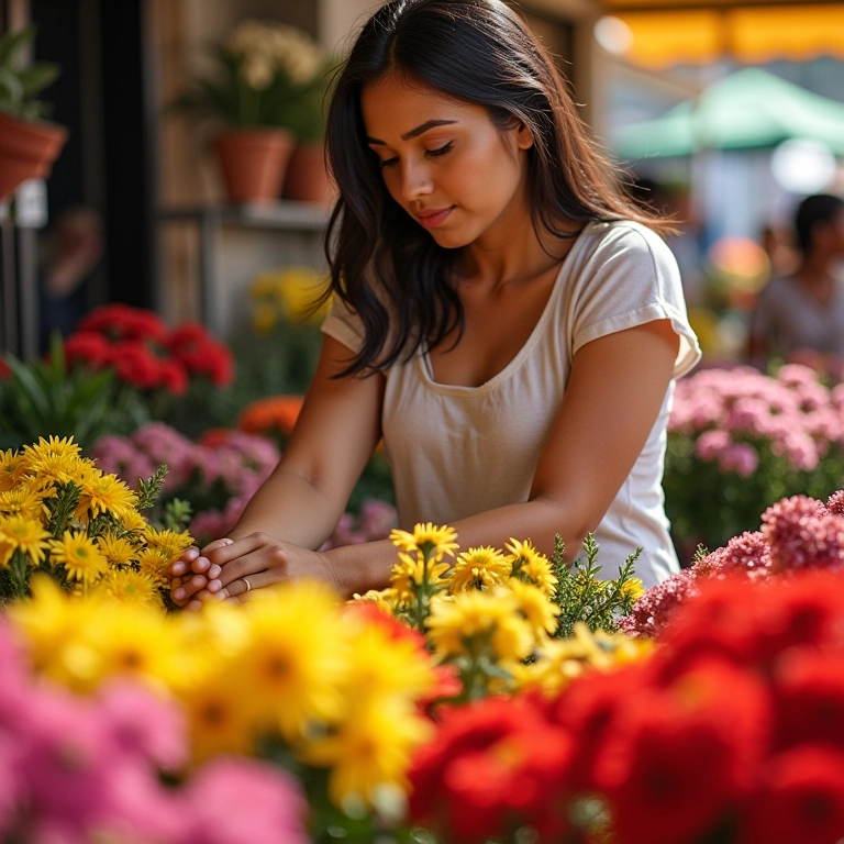 Escolhendo as cores das flores.