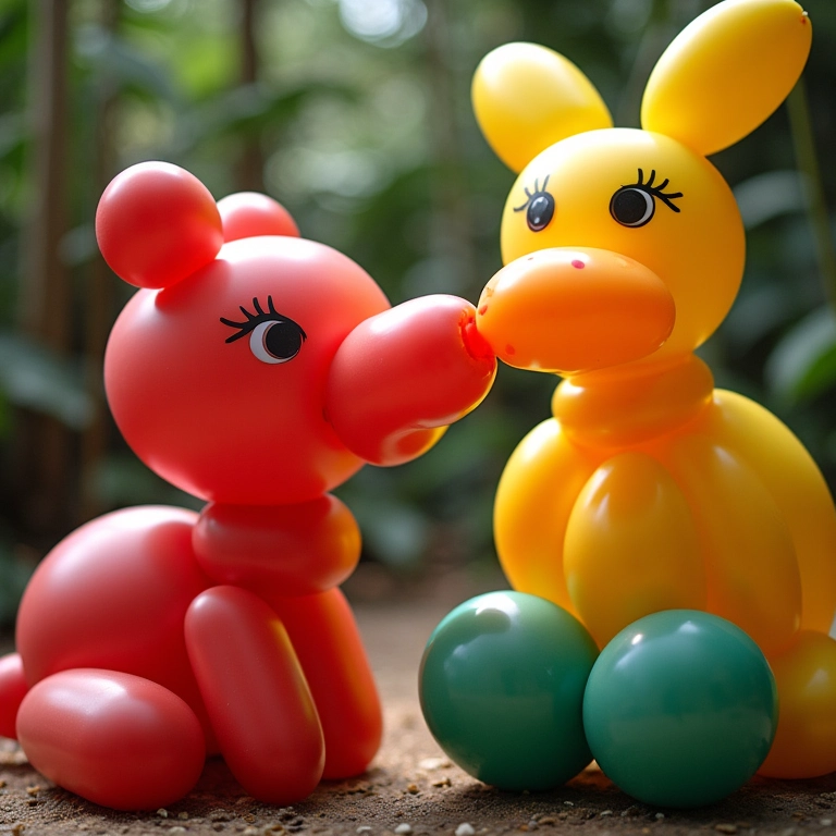 Esculturas criativas de balões em casamento brasileiro.