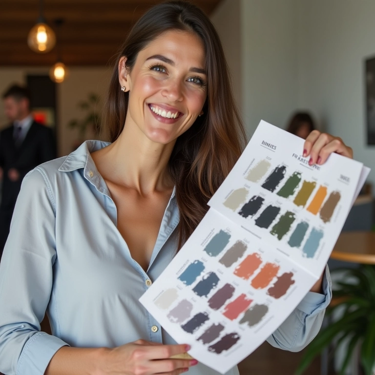 Especialista em casamento mostrando paleta de cores.