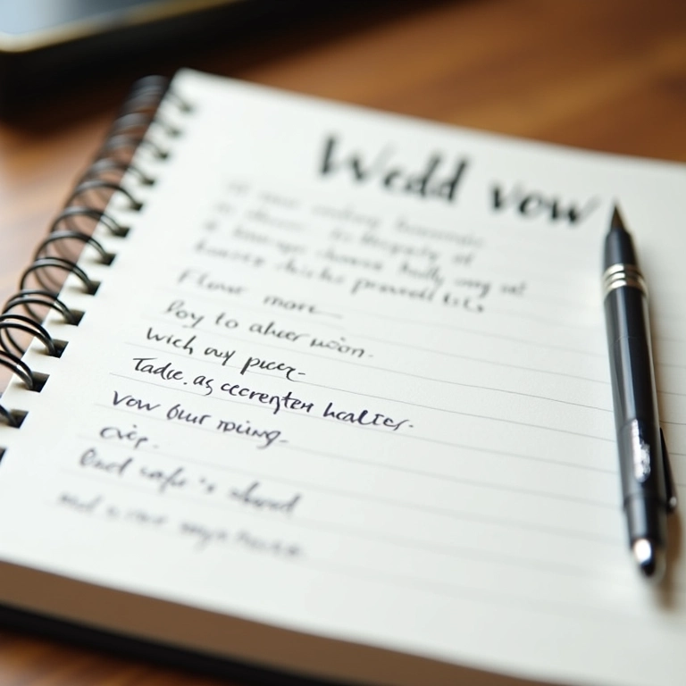 Estrutura dos votos de casamento personalizada em um caderno.