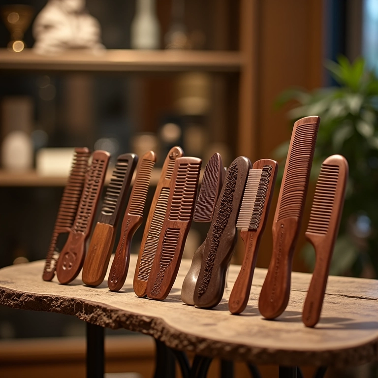 Exibição de pentes de cabelo em uma boutique.