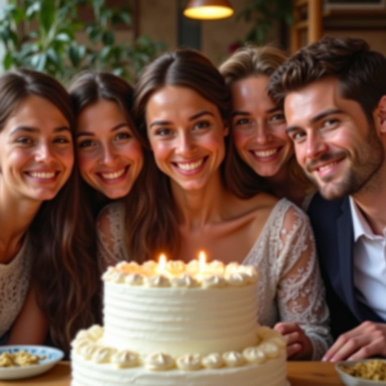 Familiares próximos assistem ao corte do bolo.