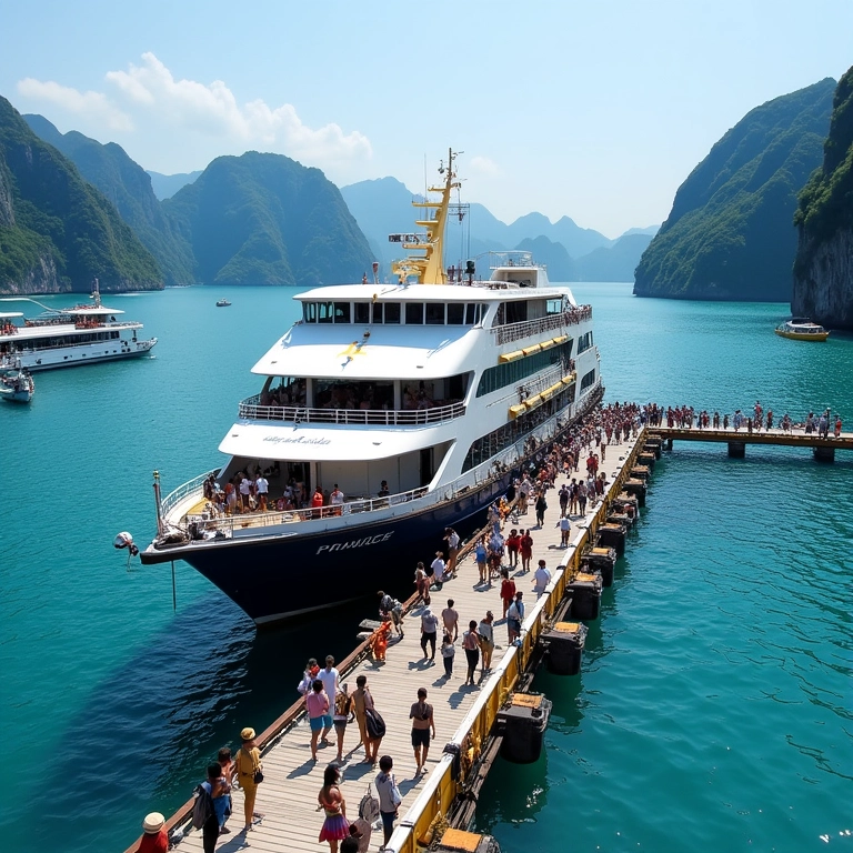 Ferry chegando ao píer Tonsai em Phi Phi.
