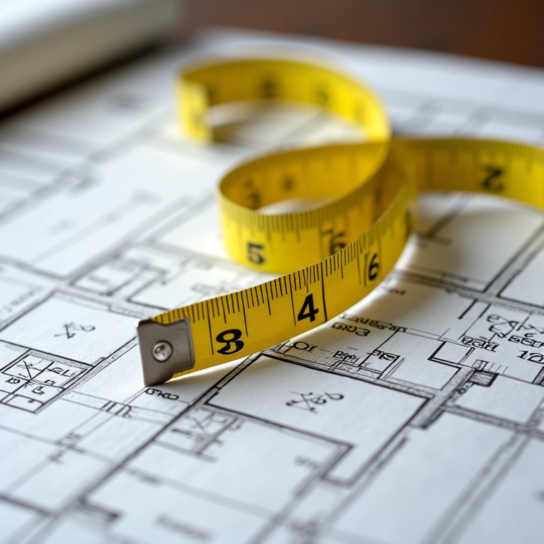 Fita métrica em uma planta baixa do lounge.