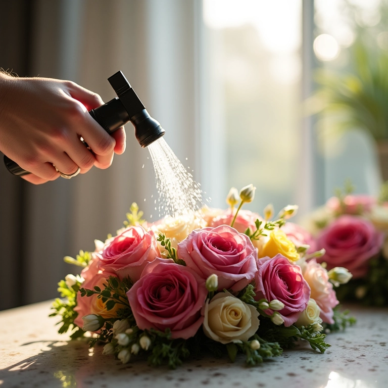 Garantindo a frescura das flores.