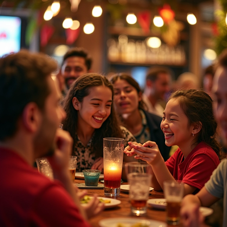 Grupo de amigos se divertindo com brincadeiras no Chá Bar.