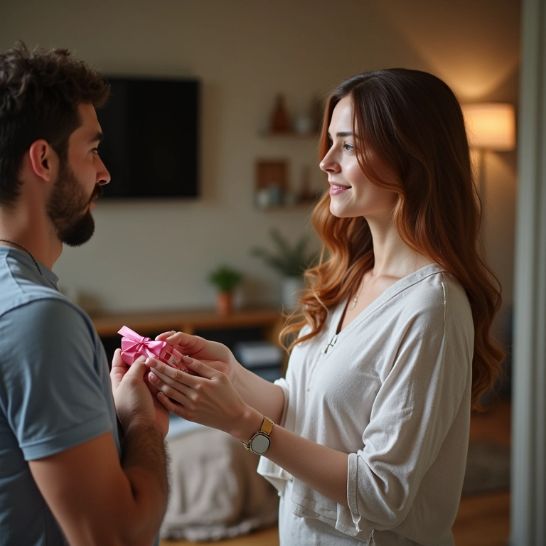 Homem surpreendendo mulher com certificado de presente para spa.