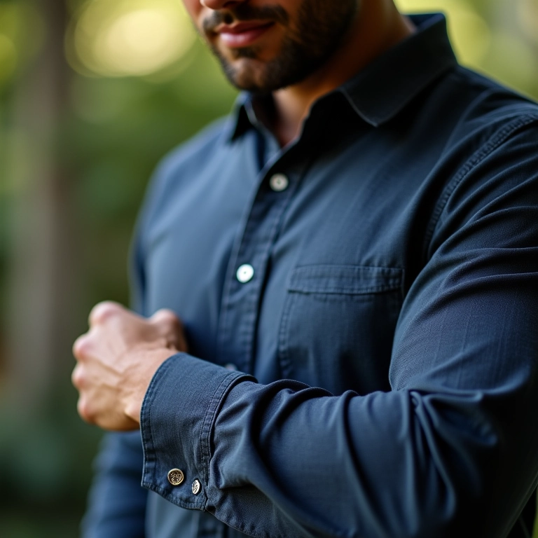 Homem usando abotoaduras com camisa casual