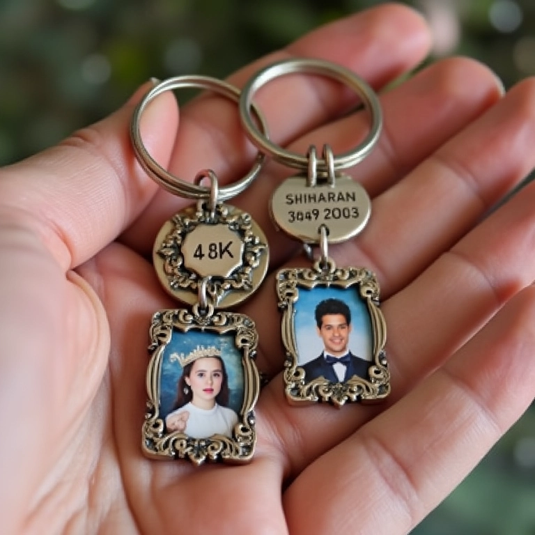 Ideias criativas de chaveiros de casamento: miniaturas, datas gravadas.