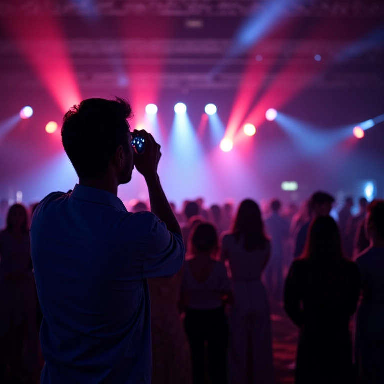 Iluminação cênica realçando os elementos da decoração de um evento.