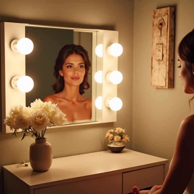 Iluminação perfeita no camarim de noiva.