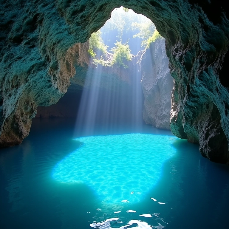 Interior da Gruta do Lago Azul, Bonito, com lago azul de beleza impressionante.