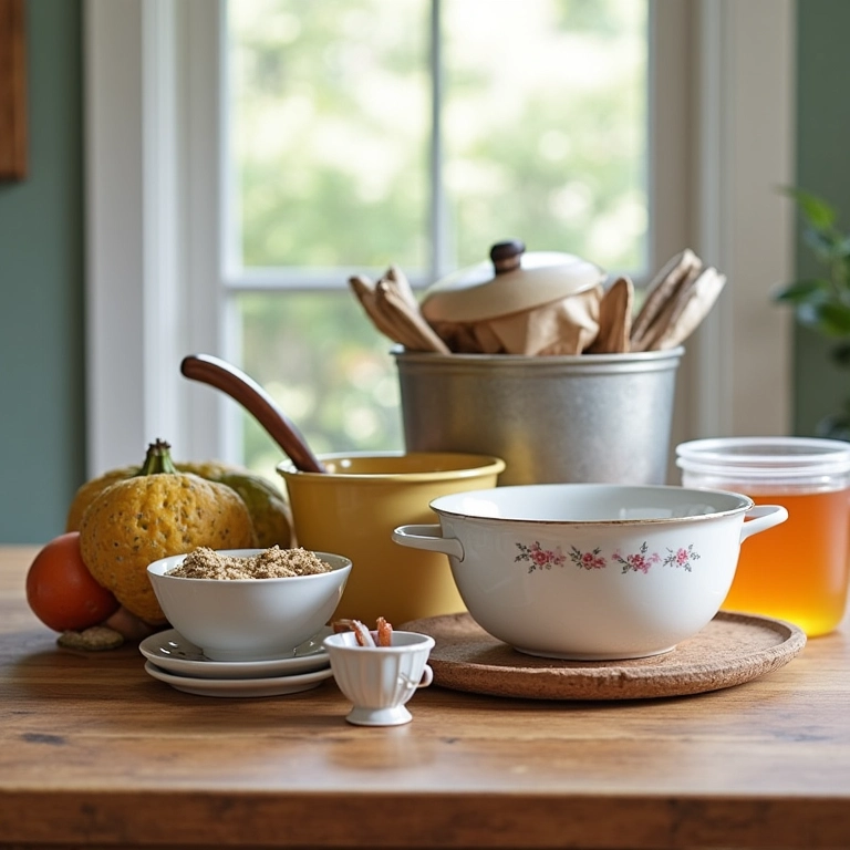 Itens essenciais para o chá de panela dispostos em uma tabela.