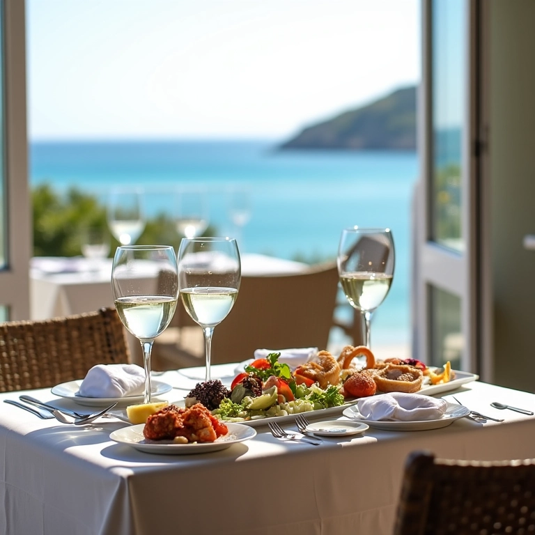 Jantar romântico em restaurante sofisticado em St. Barths com vista para o mar.
