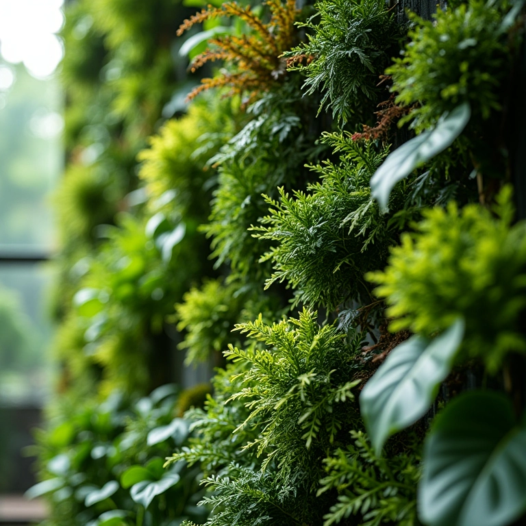 Jardim vertical com diferentes tipos de plantas em um casamento.