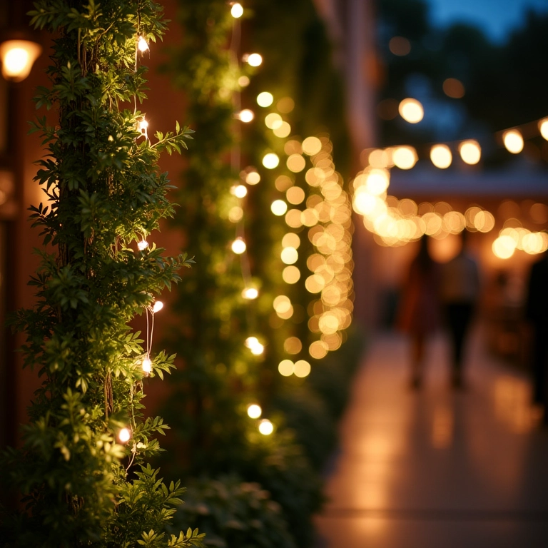 Jardim vertical com iluminação especial em uma recepção de casamento.