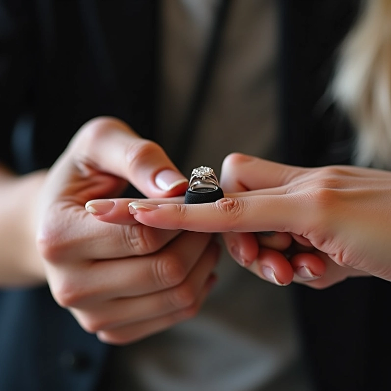 Joalheiro medindo o dedo de cliente para aliança de casamento.
